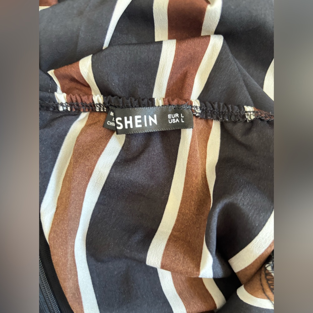 SHEIN Off-Shoulder Striped Jumpsuit in Black White & Brown - Picture 11 of 16